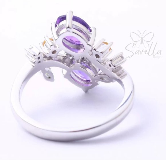 2.36 Carat Oval Cut Amethyst Cluster Ring with Citrine, Diamond and Emerald - Picture 4 of 5